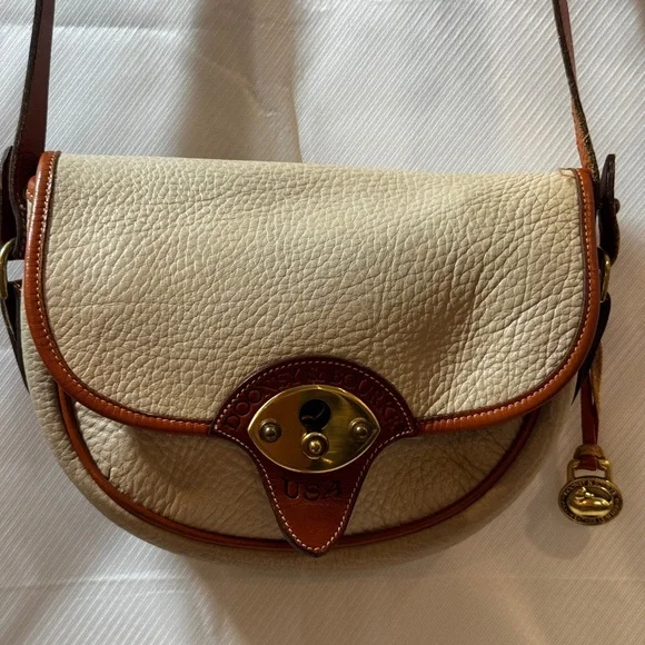 Dooney and Bourke AWL Cream Brown Leather Bag vintage the Calvary trooper 1980’s - Picture 2 of 15
